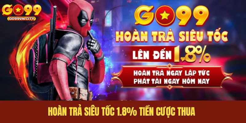 Hoàn trả siêu tốc 1.8% tiền cược thua